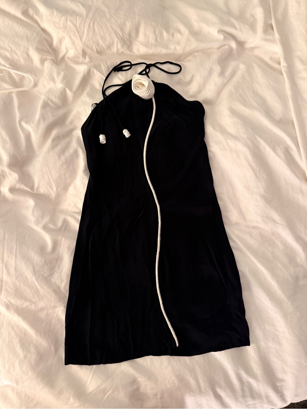 Black Halter Mini Dress with White Floral Accent - Picture 4 of 5